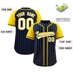 Navy Gold Stripe Raglan Sleeves Fashion Baseball Jersey 2