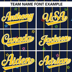 Navy Gold Stripe Star Pattern Authentic Baseball Jersey 3