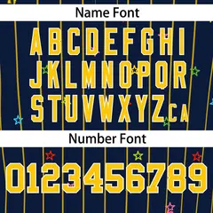 Navy Gold Stripe Star Pattern Authentic Baseball Jersey 4