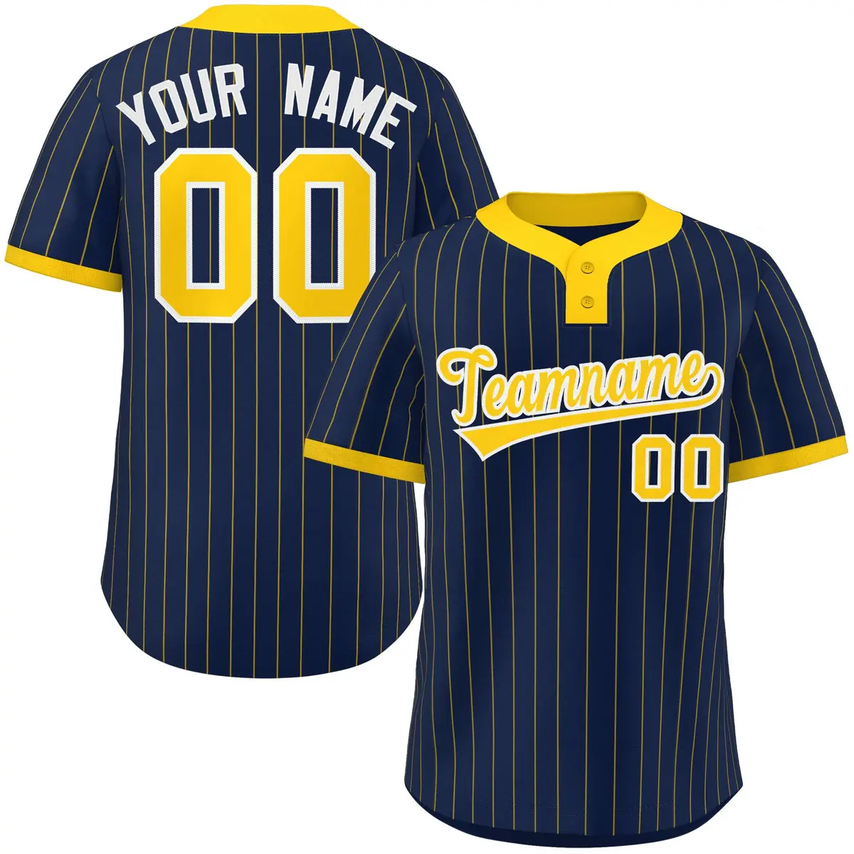 Navy Gold Striped Fashion Two-Button Softball Jersey