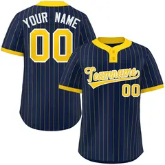 Navy Gold Striped Fashion Two-Button Softball Jersey