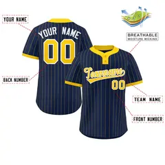 Navy Gold Striped Fashion Two-Button Softball Jersey 2