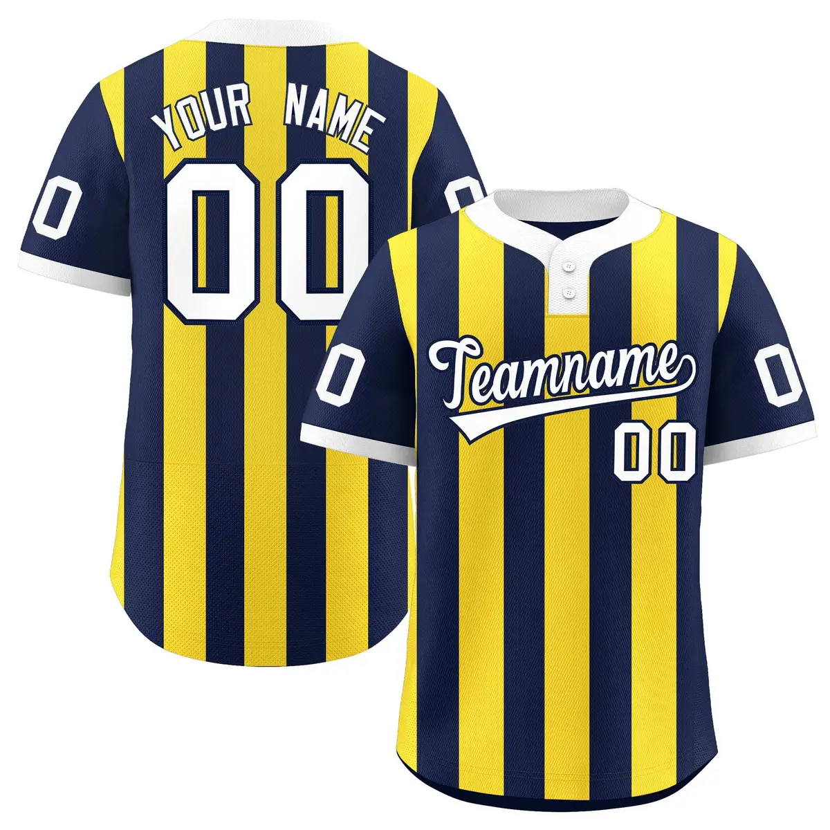 Navy Gold Striped Fashion Two-Button Softball Jersey