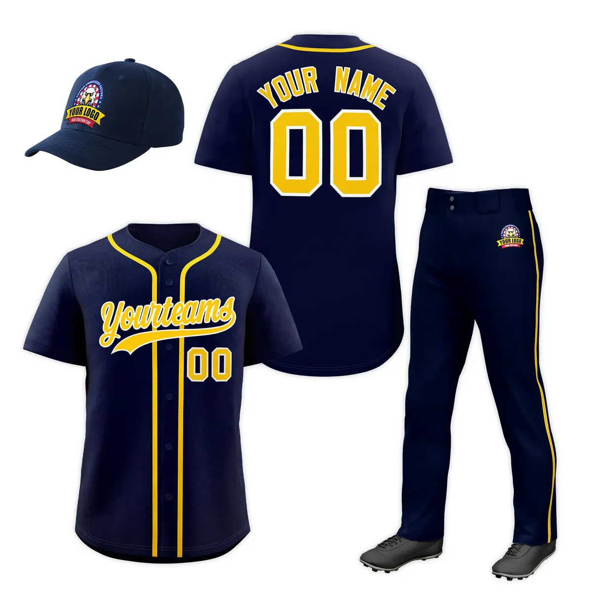 Navy Gold Team Baseball Jersey Pants Hat Package