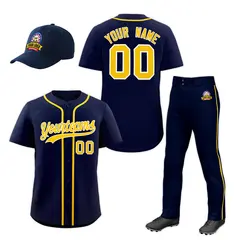 Navy Gold Team Baseball Jersey Pants Hat Package 1