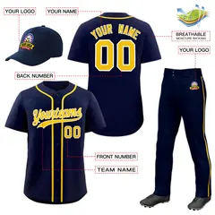 Navy Gold Team Baseball Jersey Pants Hat Package 2