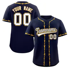 Navy Gold Thorns Ribbed Authentic Classic Baseball Jersey 1
