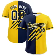 Navy Gold Tiger Claw Scratch Split Baseball Jersey 1