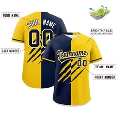 Navy Gold Tiger Claw Scratch Split Baseball Jersey 2