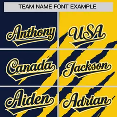 Navy Gold Tiger Claw Scratch Split Baseball Jersey 3