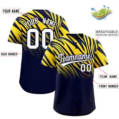 Navy Gold Tiger Stripe Gradient Animal Print Baseball Jersey 2