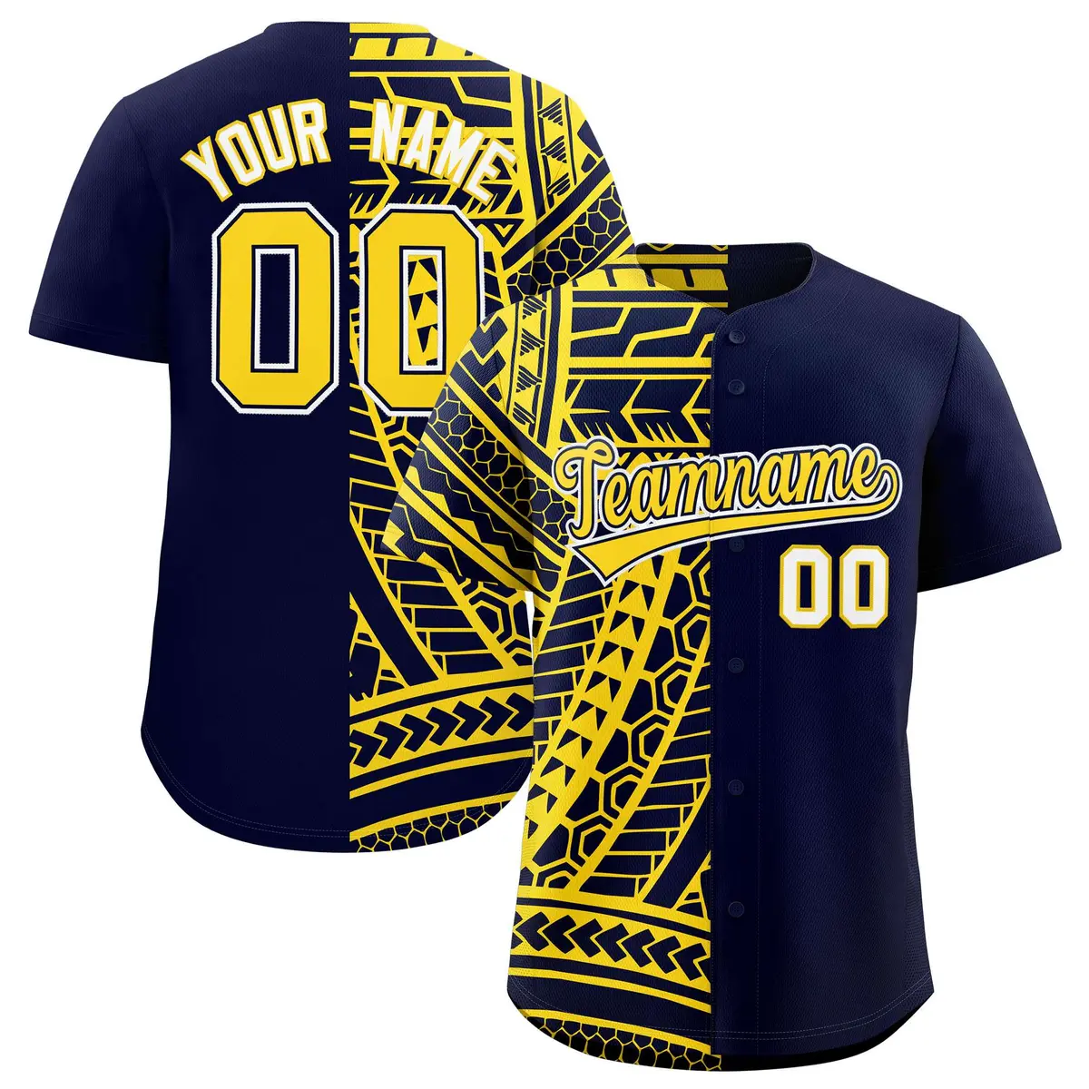 Navy Gold Tribal Split Baseball Jersey