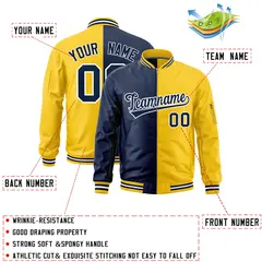 Navy Gold Two Tone Full-Zip Varsity Letterman Bomber Jacket 2