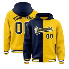 Navy Gold Two Tone Split Varsity Letterman Hoodie Jacket