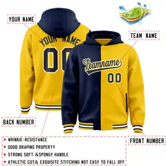 Navy Gold Two Tone Split Varsity Letterman Hoodie Jacket 4