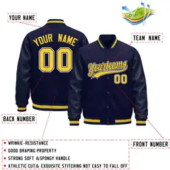 Navy Gold Varsity Jacket with Leather Sleeves Wrinkle-Resistant 2