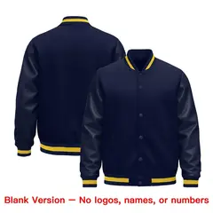 Navy Gold Varsity Jacket with Leather Sleeves Wrinkle-Resistant 6