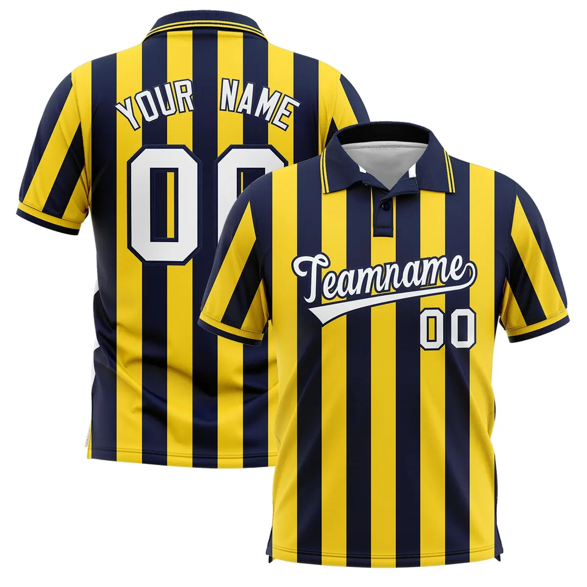 Navy Gold Vertical Stripes Performance Polo Shirt