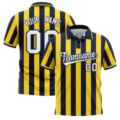 Navy Gold Vertical Stripes Performance Polo Shirt