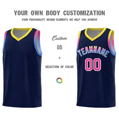 Navy Gold Wave Pattern Basketball Uniform Jersey 3