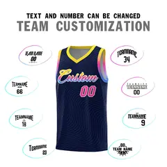 Navy Gold Wave Pattern Basketball Uniform Jersey 4