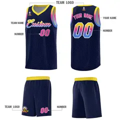 Navy Gold Wave Pattern Basketball Uniform Jersey 5