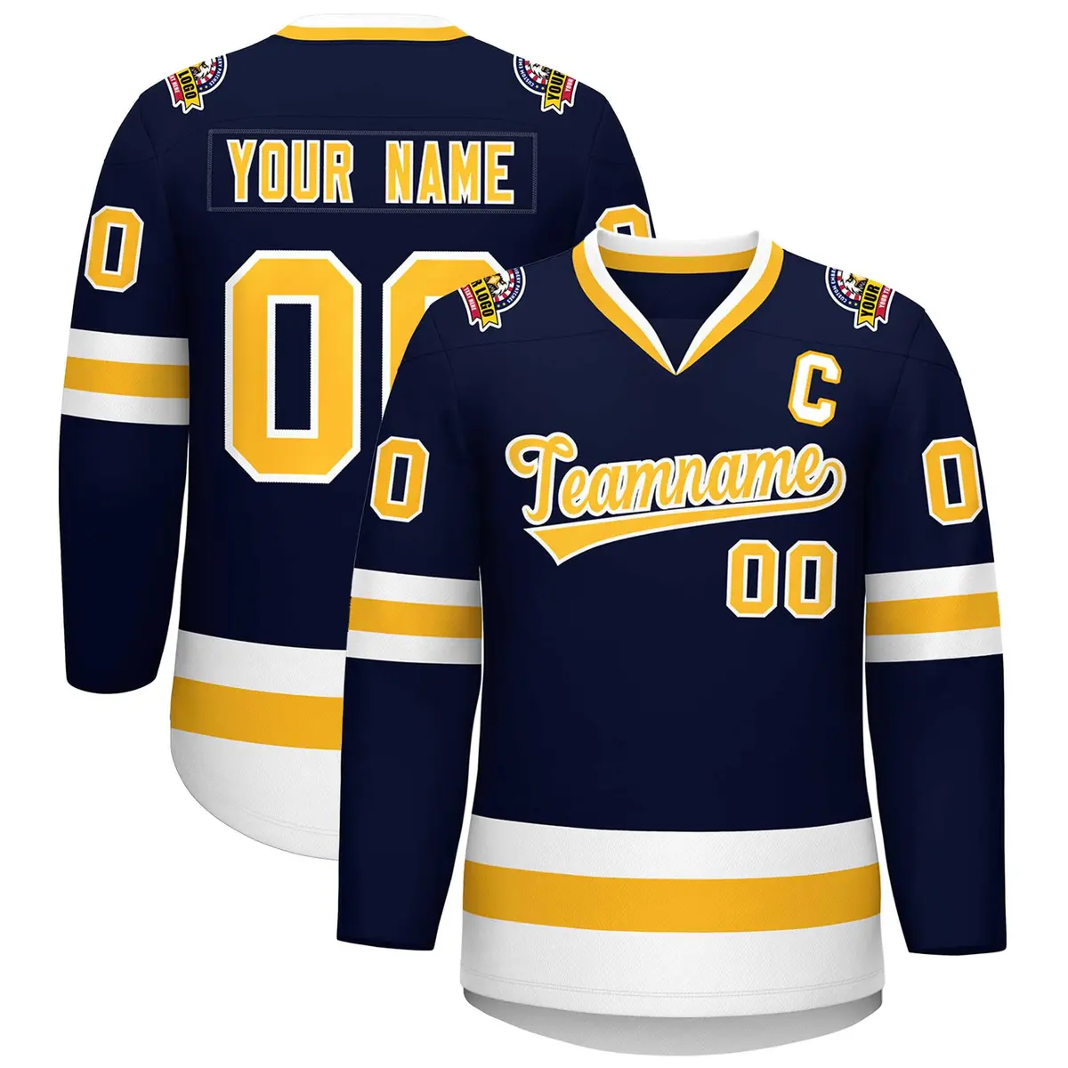 Navy Gold-White Classic Style Hockey Jersey