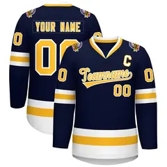 Navy Gold-White Classic Style Hockey Jersey