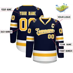 Navy Gold-White Classic Style Hockey Jersey 2