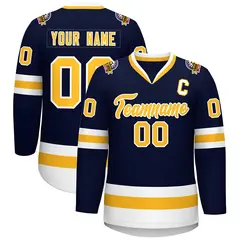 Navy Gold-White Classic Style Hockey Jersey 1