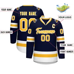 Navy Gold-White Classic Style Hockey Jersey 2