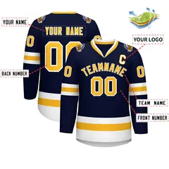 Navy Gold-White Classic Style Hockey Jersey 2