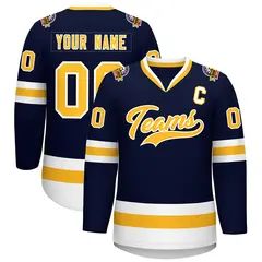 Navy Gold-White Classic Style Hockey Jersey 1