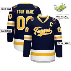 Navy Gold-White Classic Style Hockey Jersey 2