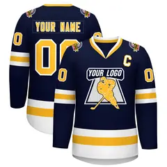 Navy Gold-White Classic Style Hockey Jersey 1