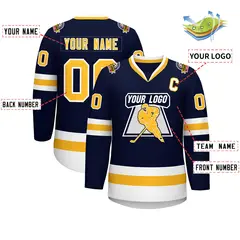 Navy Gold-White Classic Style Hockey Jersey 2