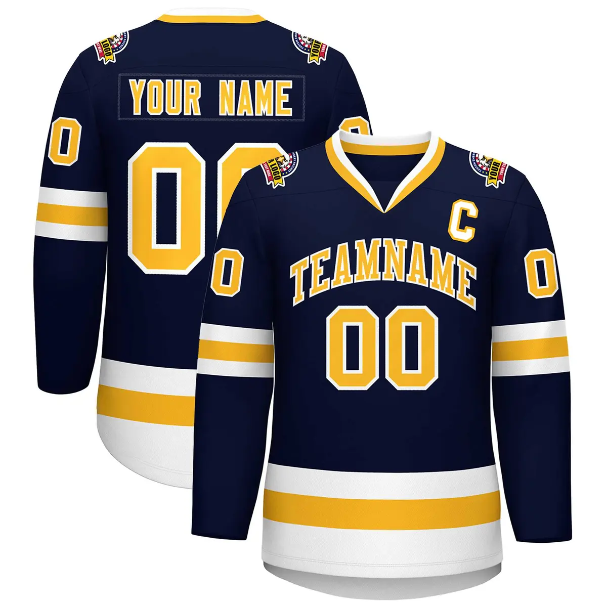 Navy Gold-White Classic Style Hockey Jersey