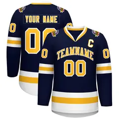 Navy Gold-White Classic Style Hockey Jersey 1