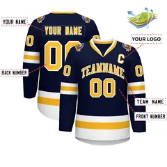 Navy Gold-White Classic Style Hockey Jersey 2