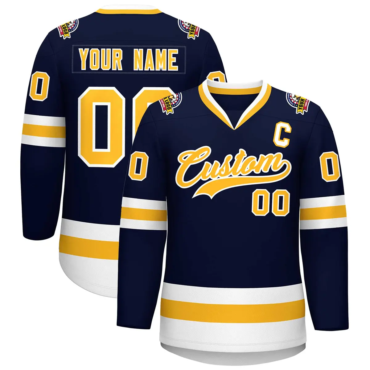 Navy Gold-White Classic Style Hockey Jersey