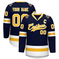 Navy Gold-White Classic Style Hockey Jersey 1