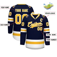 Navy Gold-White Classic Style Hockey Jersey 2