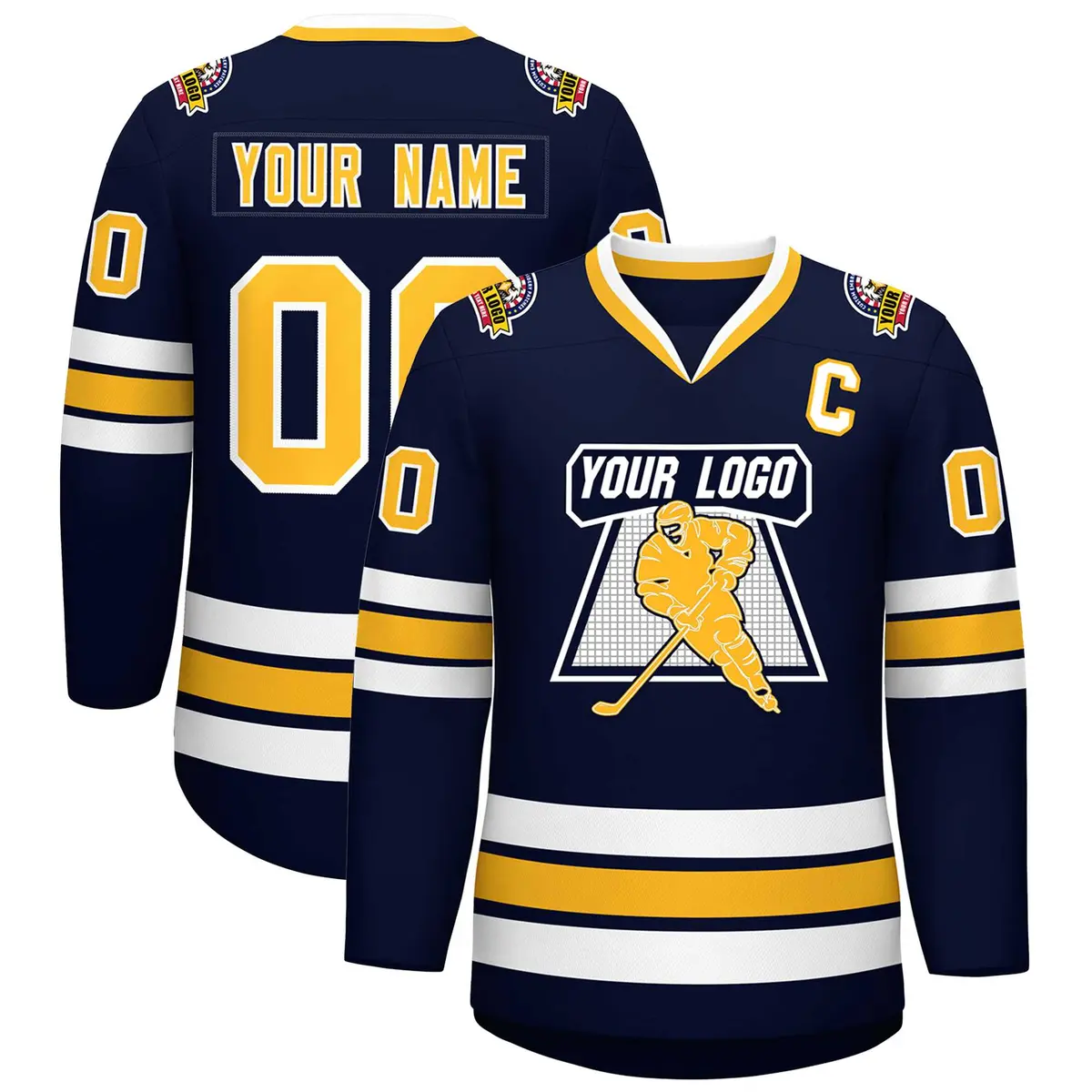 Navy Gold-White Classic Style Hockey Jersey
