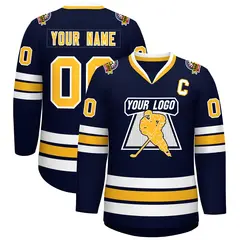 Navy Gold-White Classic Style Hockey Jersey 1
