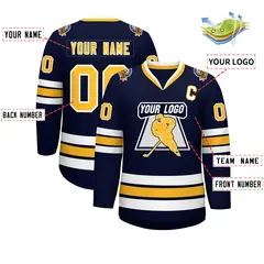 Navy Gold-White Classic Style Hockey Jersey 2