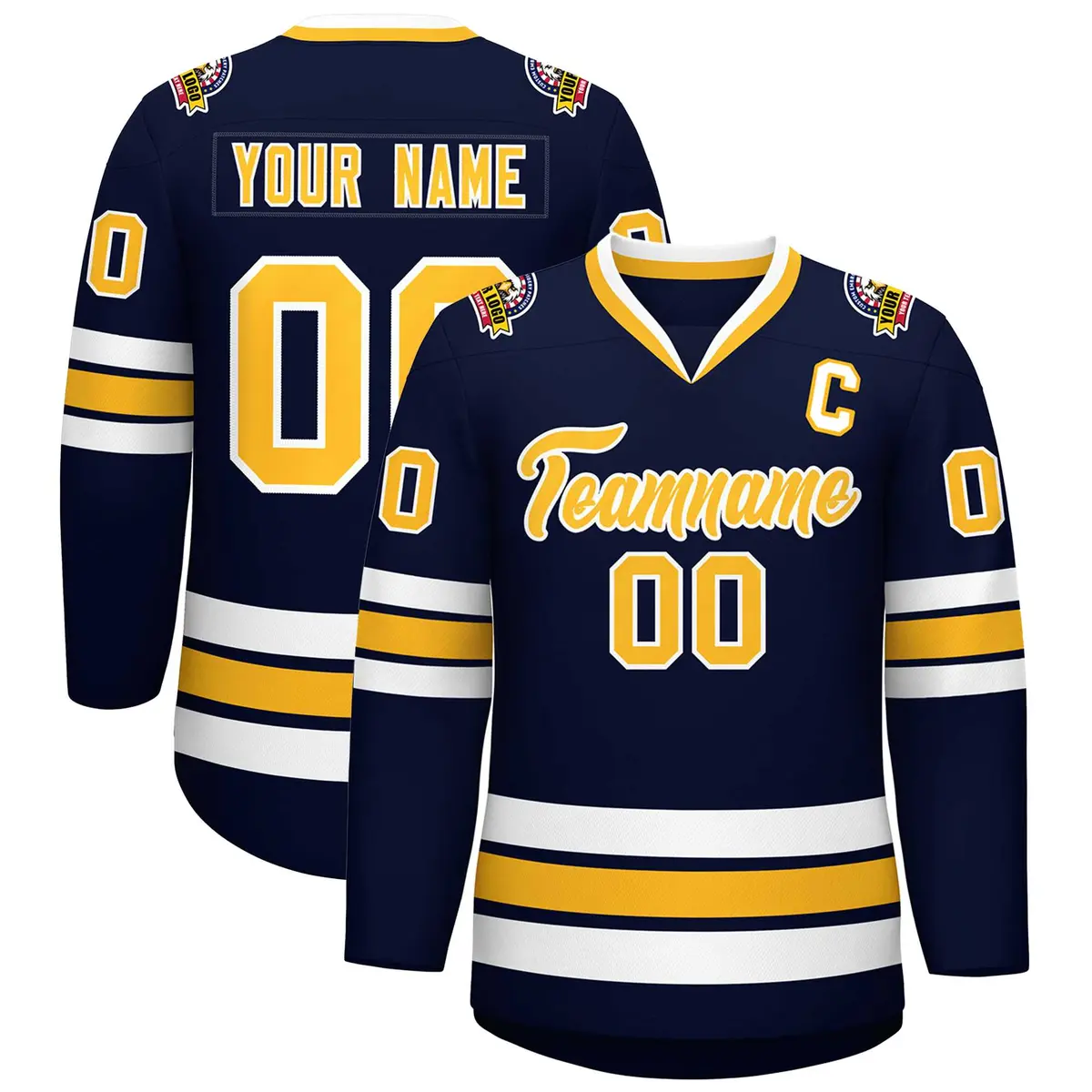 Navy Gold-White Classic Style Hockey Jersey