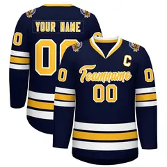 Navy Gold-White Classic Style Hockey Jersey 1