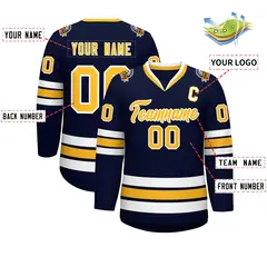 Navy Gold-White Classic Style Hockey Jersey 2