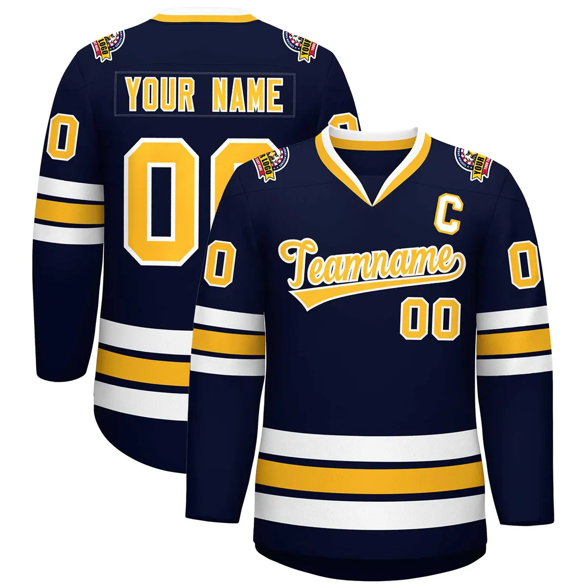 Navy Gold-White Classic Style Hockey Jersey