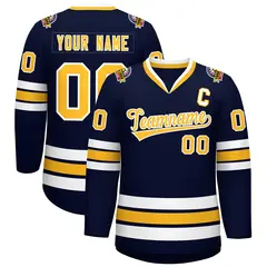 Navy Gold-White Classic Style Hockey Jersey 1